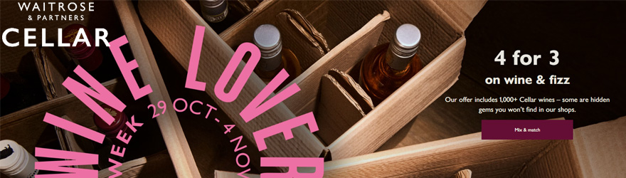 Waitrose 4 for 3 wine offer banner